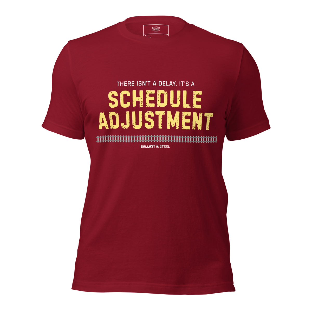 Schedule Adjustment tee in Cardinal, front