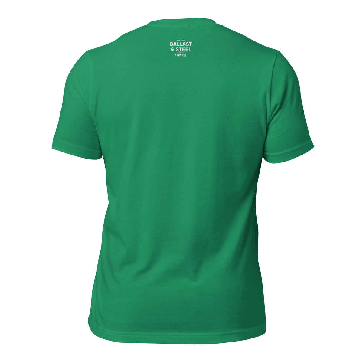Work Equipment tee in Kelly, back with Ballast & Steel logo
