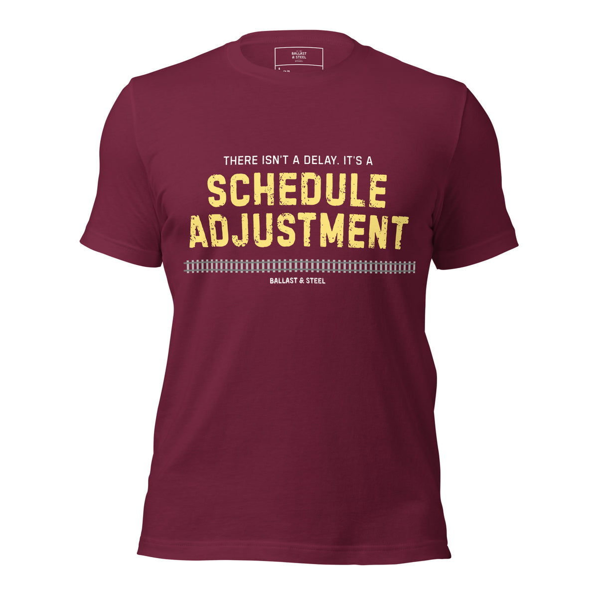 Schedule Adjustment tee in Maroon, front