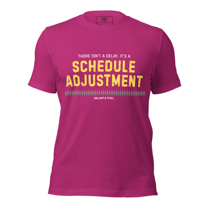 Schedule Adjustment tee in Berry, front