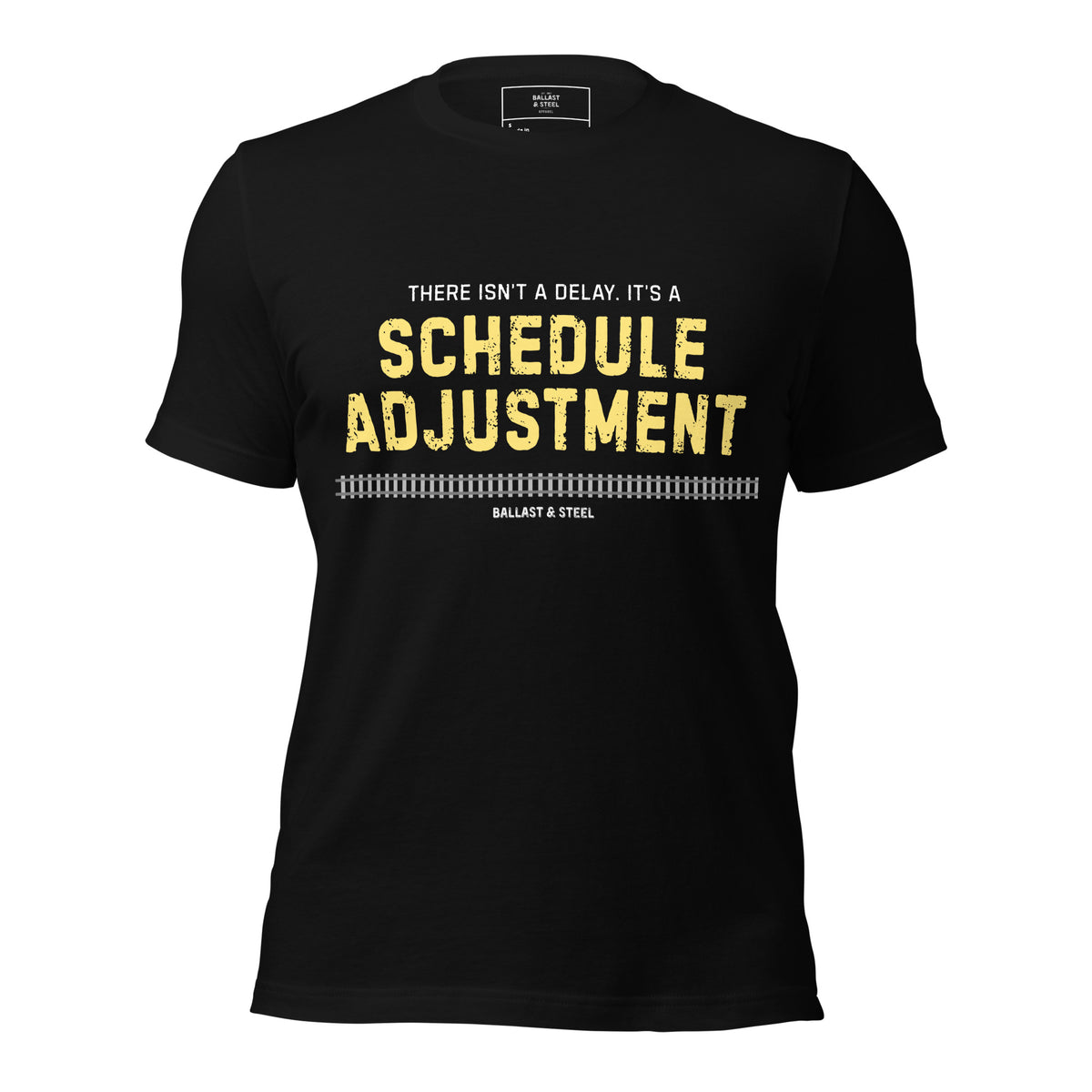 Schedule Adjustment tee in Black, front