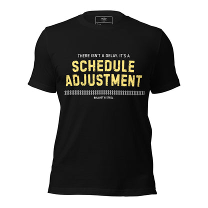 Schedule Adjustment tee in Black, front