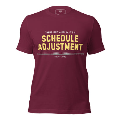 Schedule Adjustment tee in Maroon, front