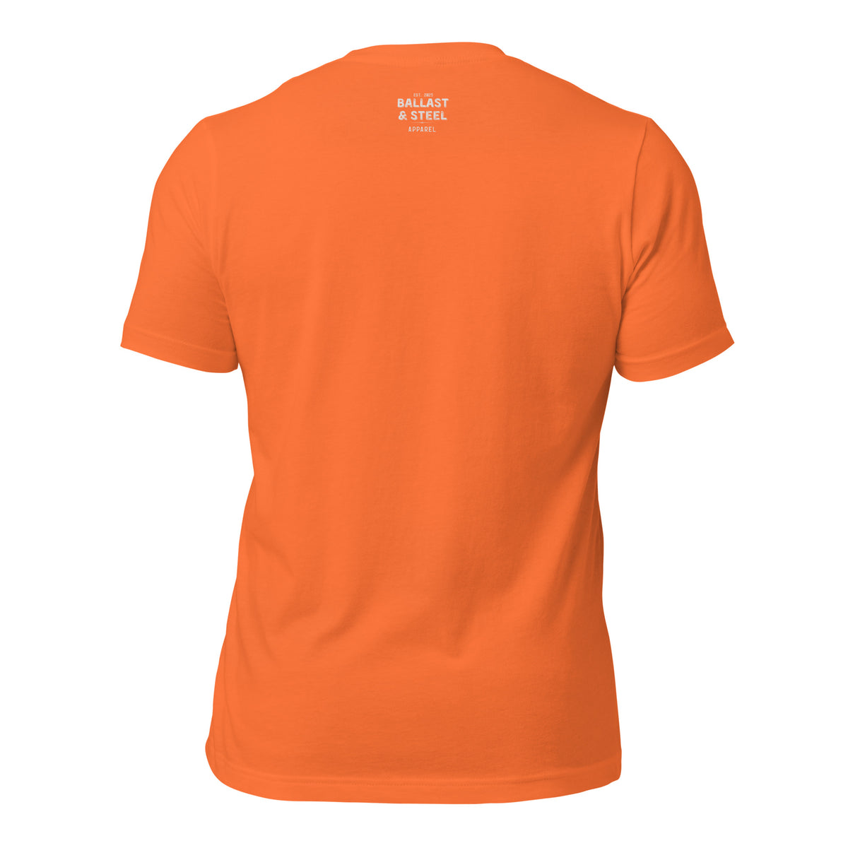 Schedule Adjustment tee in Orange, back with Ballast & Steel logo