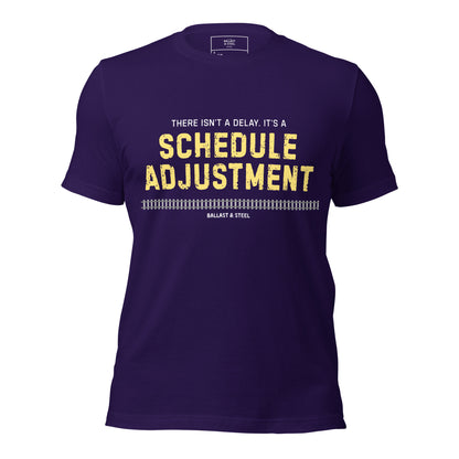 Schedule Adjustment tee in Team Purple, front
