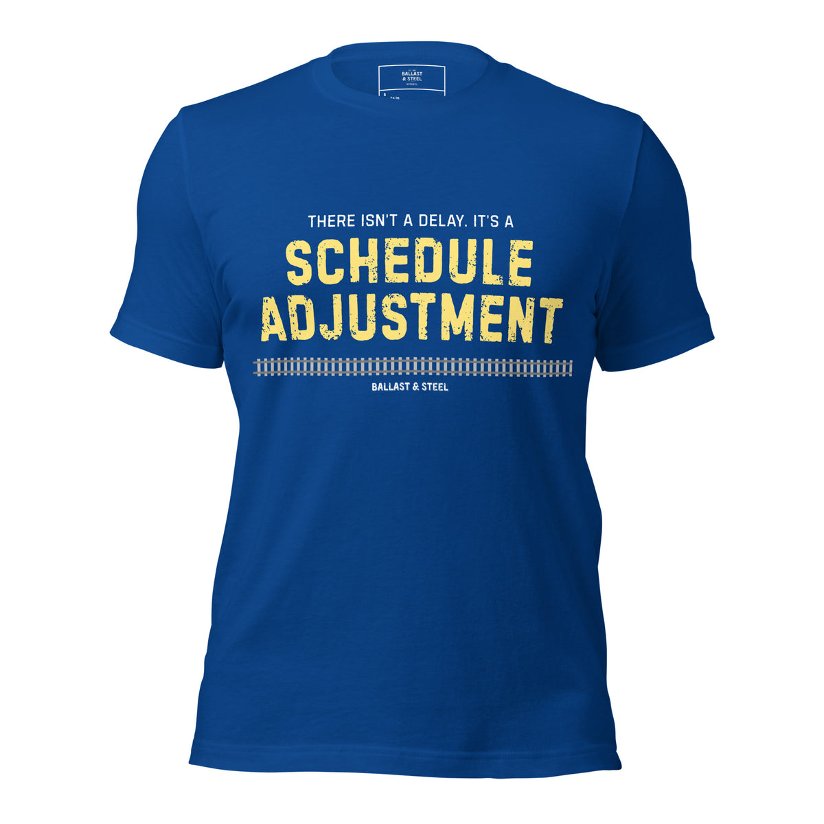 Schedule Adjustment tee in True Royal, front